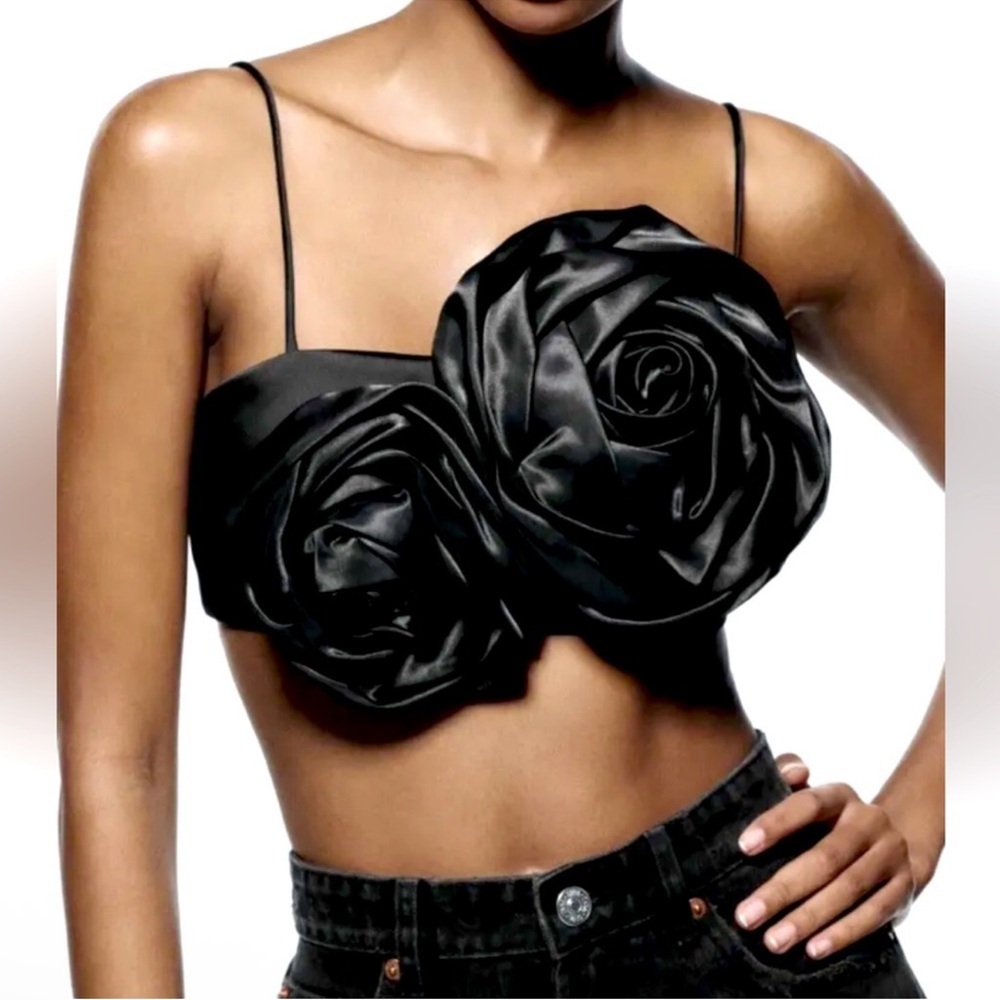 NWT Zara Floral Appliqué Top XL